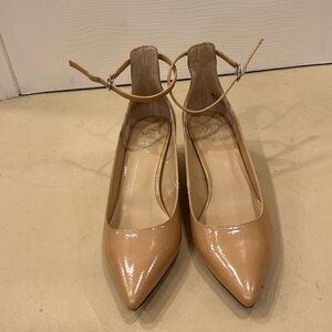 Franco Sarto Patent Neutral Kitten Heel Shoe with Ankle Strap-New